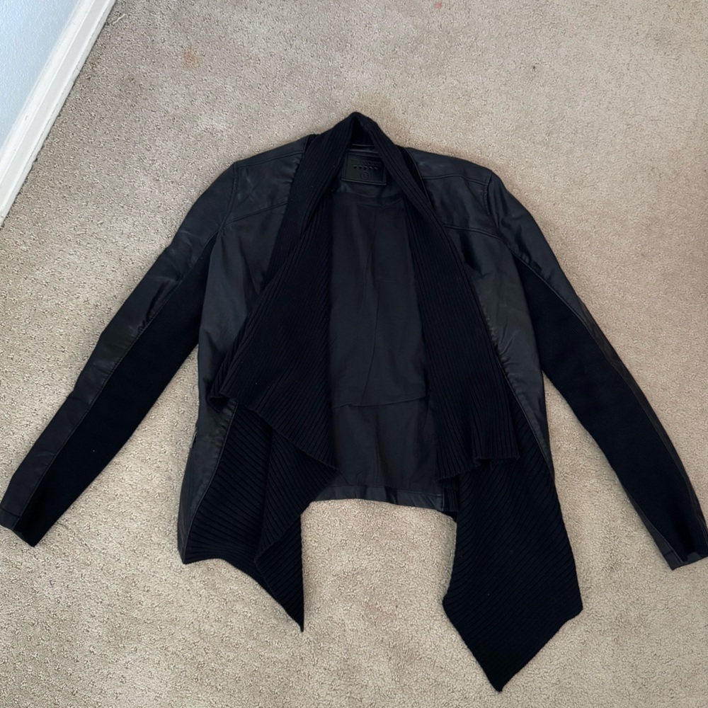Black Faux leather asymmetrical jacket- size S